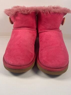 UGG Mini Bailey Button Boots Pink Size 7 Women Sheepskin Classic Short Boot